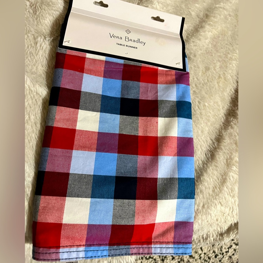 New Patriotic Plaid Reversible Vera Bradley Cotton Table Runner - 13x96